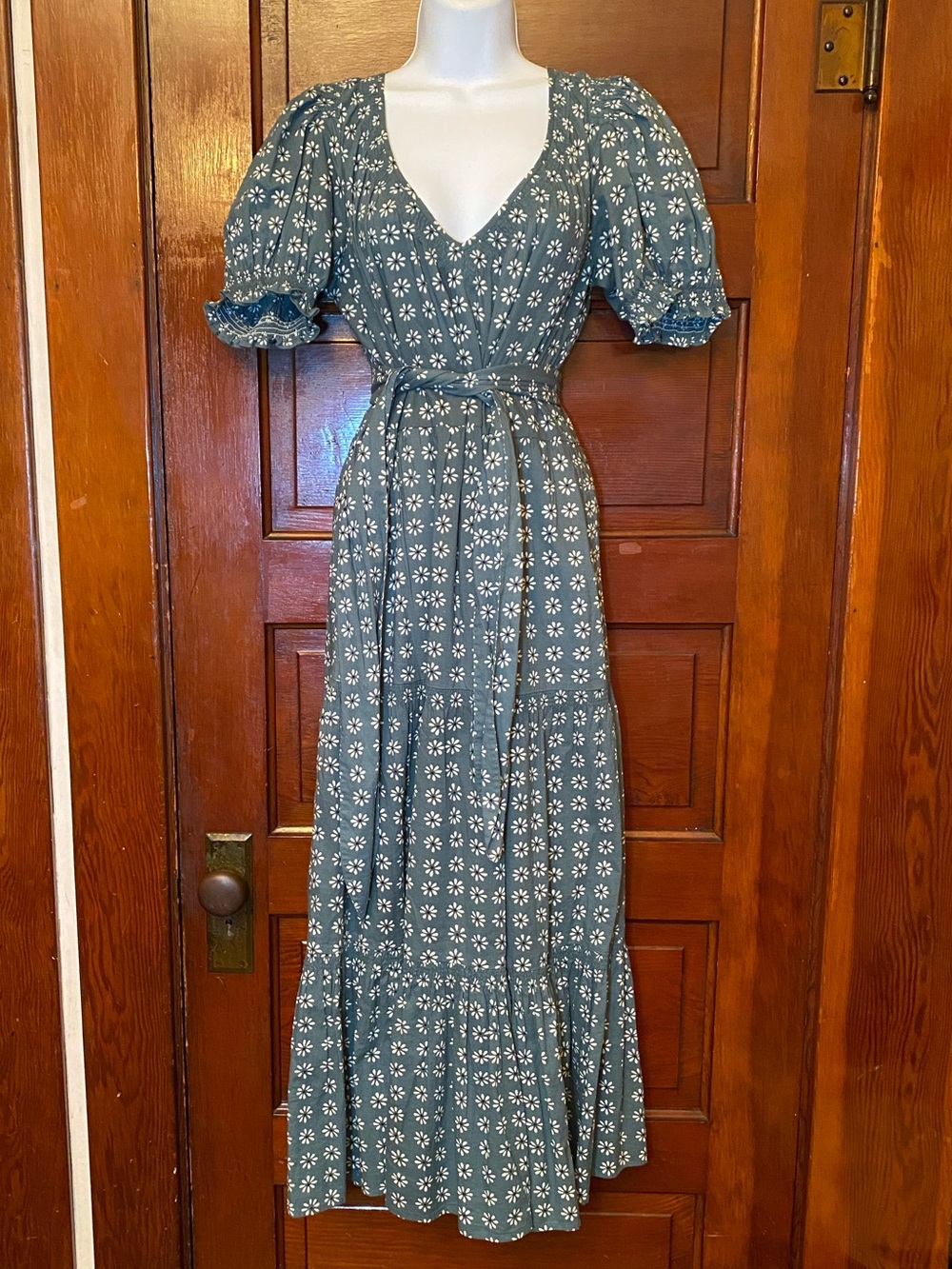 EUC The GREAT Dakota Dress 100% CottoFloral Puff-Sleeve Maxi Dress w/ Waist Tie